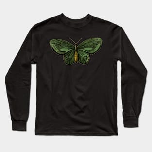 Green Illustrated Moth - Vintage Illustration Long Sleeve T-Shirt